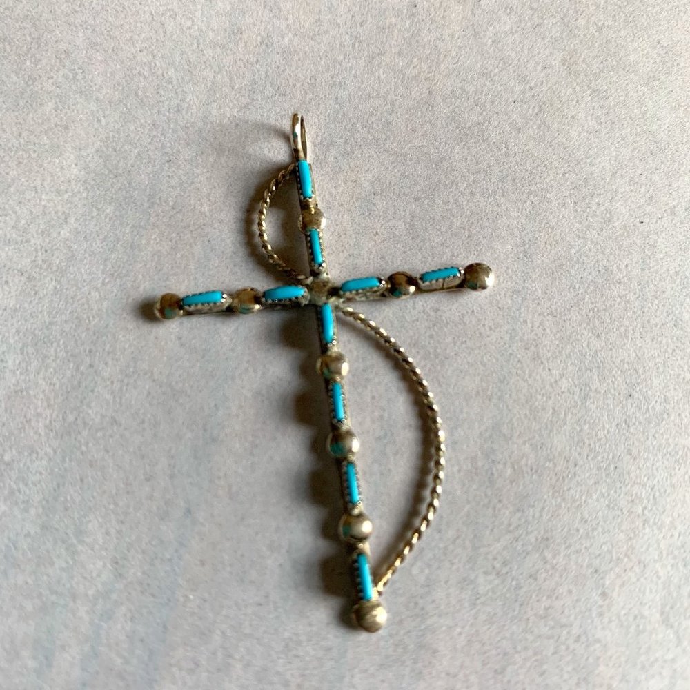 Zuni Cross Pendant Silver and Turquoise
